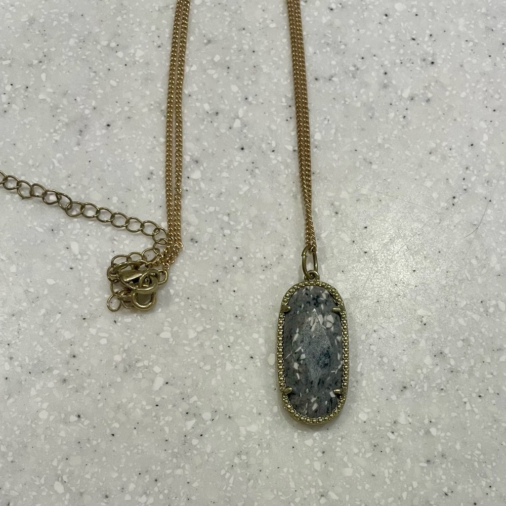 Premier Designs Gold Necklace with Reversible Gray Pendant
